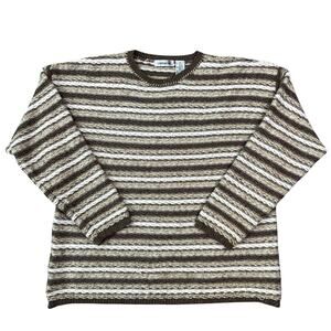 Women's Vintage 90's Claiborne Knit Brown Tan Cream Pullover Sweater (Sz L)